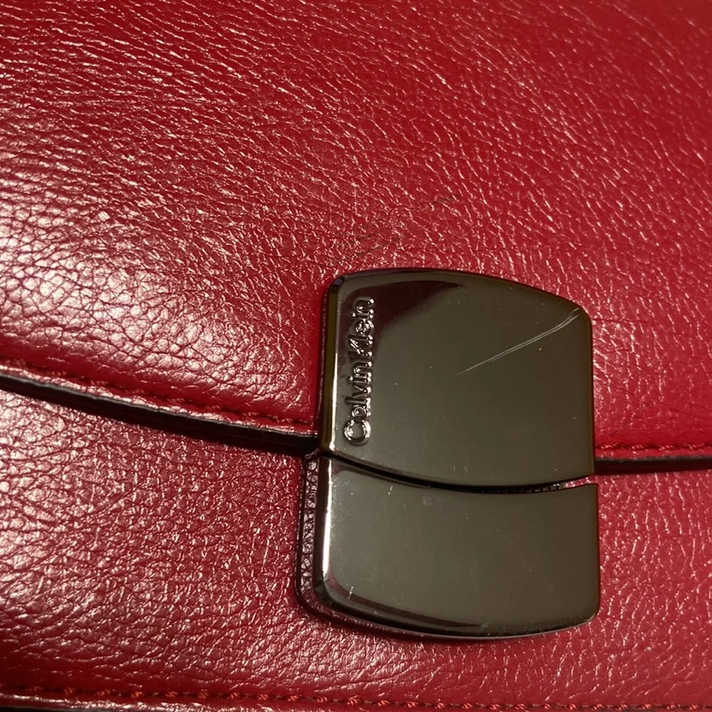 Calvin Klein Red Baguette Shoulder Bag Y2K Minimalist Clasp Small Purse - Picture 3 of 11